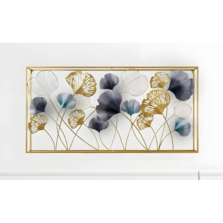 3D Wandbild "Ginkgo" aus Metall in gold, anthrazit, türkis, 125x60 cm, Wanddeko, Wandschmuck – Bild 1