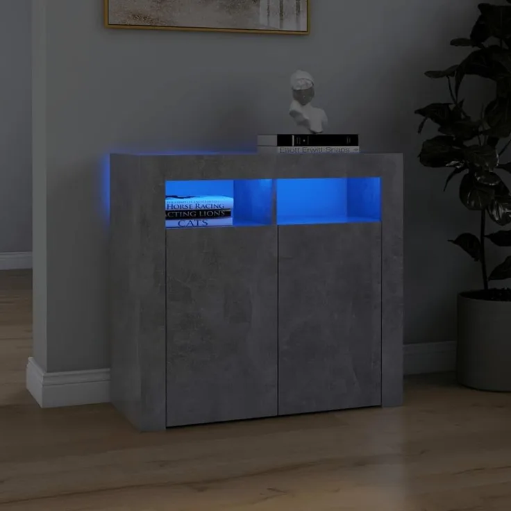 vidaXL Sideboard mit LED-Leuchten Betongrau 80x35x75 cm 804332