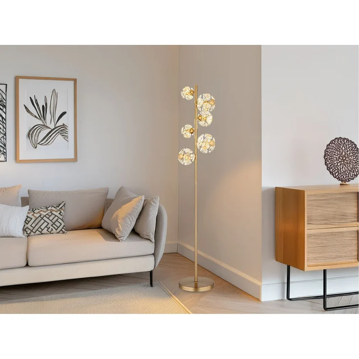 LED Stehleuchte VIRINA Gold mit fünf Kugeln aus K9 Kristallen, Höhe 155cm – Bild 5