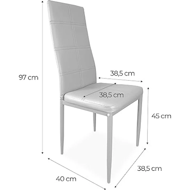 Homey Packung mit 6 gepolsterten Stühlen für Wohnzimmer, Esszimmer, grau, Modell Alva, Aluminium, 38,5 cm (B) x 40 cm (T) x 97 cm (H) – Bild 3