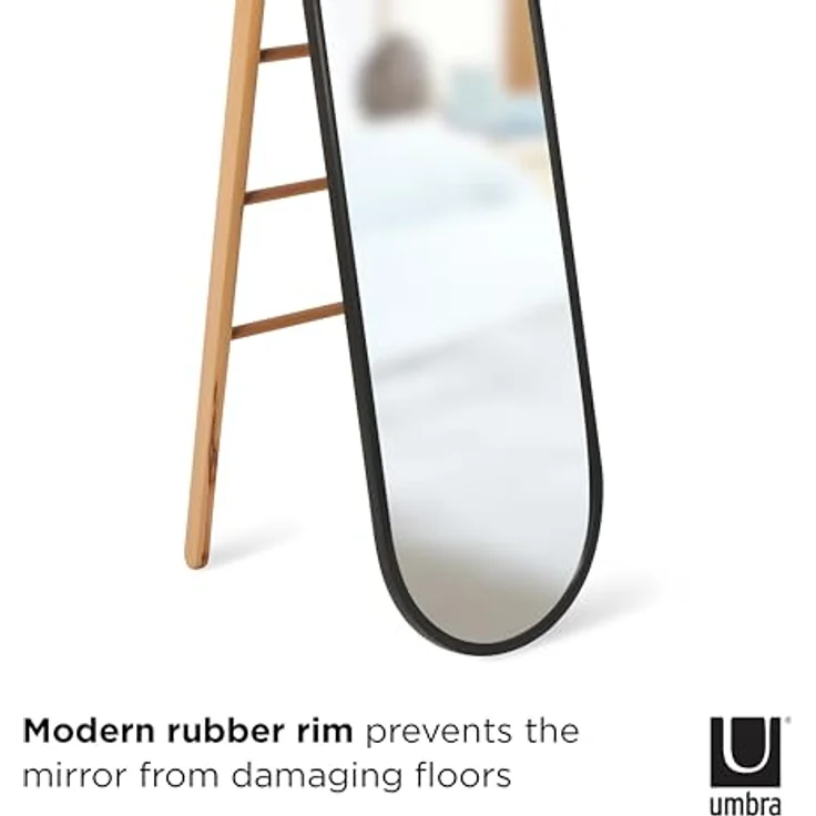 Umbra Furniture Hub Flur Spiegel, Standspiegel, mit Gummirand, Eschenholz und Spiegelglas, Schwarz / Natur, 358375045 – Bild 6