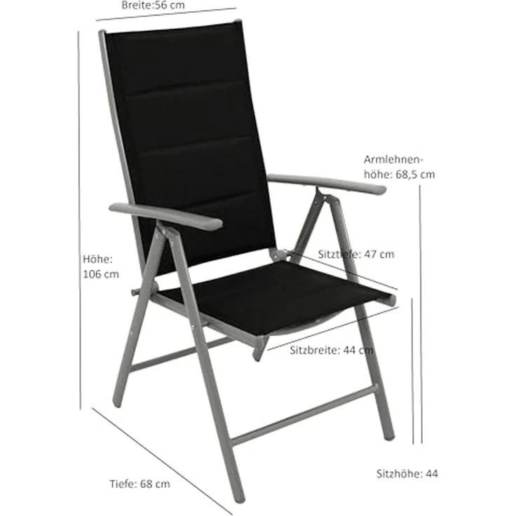 DEGAMO Gartensessel ALMERIA (2-St), klappbar, Alu silbergrau + Kunstgewebe gepolstert schwarz, wetterfest – Bild 2