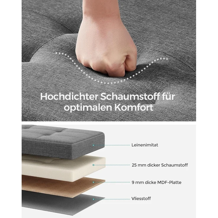 Songmics Sitzbank mit Stauraum, Schuhbank, klappbare Sitztruhe, Aufbewahrungsbox, Fußbank, 38 x 110 x 40 cm, für Wohnzimmer, Schlafzimmer, dunkelgrau – Bild 5