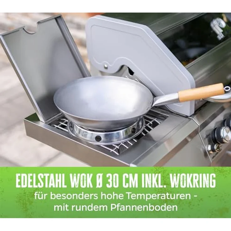 Grillfürst Wok Grillfürst Edelstahl Wok Ø 30 cm mit Wokring für Seitenkocher / Grillrost – Bild 4