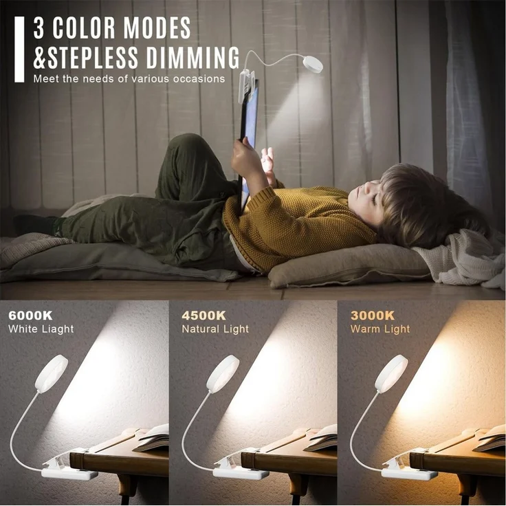 LQWELL LED Schreibtischlampe LED Leselampe Nachttischlampe Leselampe Tisch Buch Klemme im Bett, LED fest integriert, 3 Farbtemperaturen, 10 Helligkeitsstufen, stufenlos dimmbar, 360° flexibles Buchlicht, Für Kinder und Buchliebhaber, ideal für Büro, Sc... – Bild 3