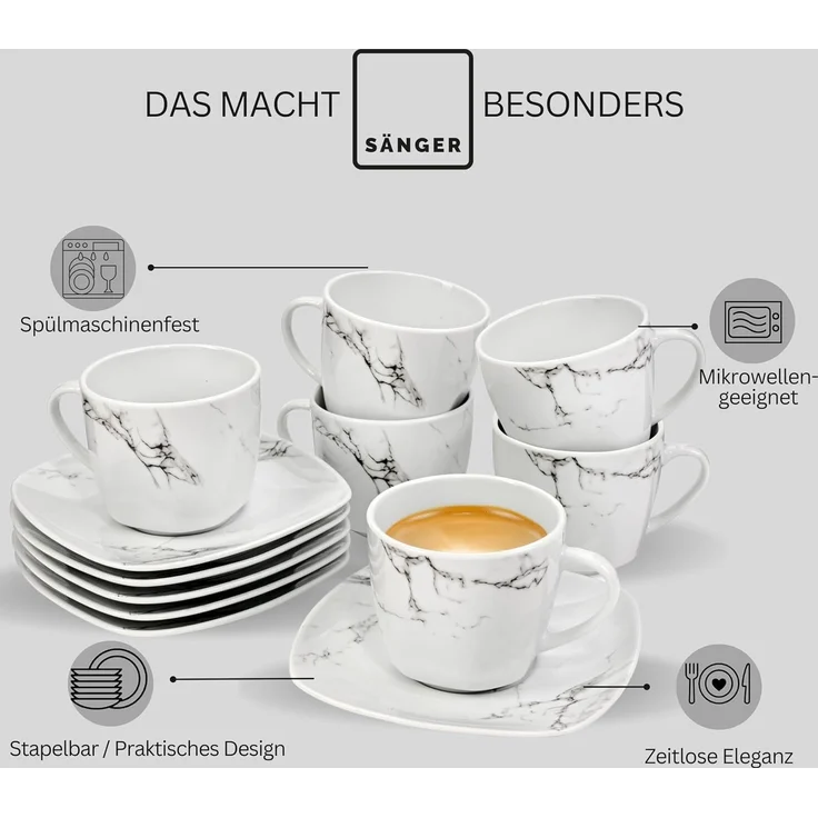 SÄNGER Kaffeetassen Set Bilgola Marmor 12 teilig für 6 Personen – Bild 4