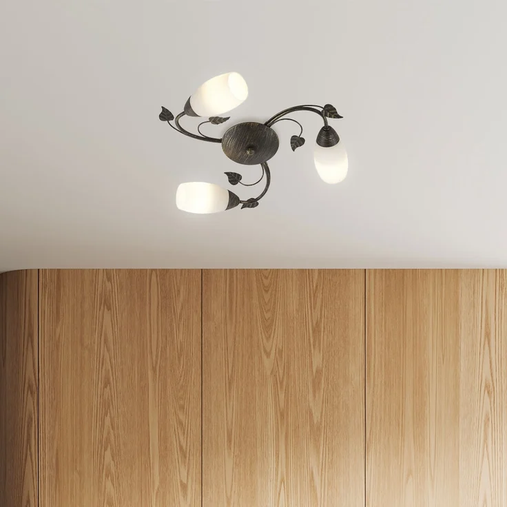 Deckenlampe, rostfarben, Glas alabaster, Blätter, D 50 cm – Bild 2