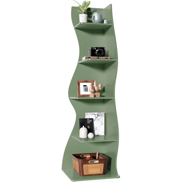 LITTLE TREE Kleines Eckregal, modernes 5-stöckiges Wandeck-Bücherregal, stilvolles Bücherregal, Aufbewahrungsregal für kleinen Raum, Wohnzimmer, Schlafzimmer – Bild 1