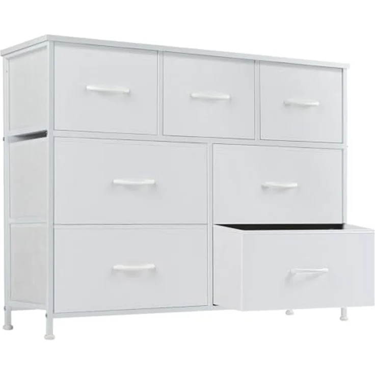 DUMOS Kommode für Schlafzimmer mit 7 Stoffschubladen, hohe Kommode Organizer für Kleidung, Schrank Kinderzimmer, Aufbewahrungsturm mit Schrank, Metallrahmen, Holzplatte, leichte Kinderzimmermöbel – Bild 1