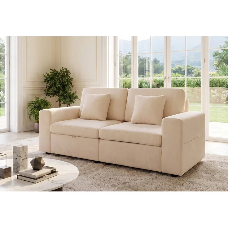 HOMAVO Ecksofa L-förmiges Ecksofa,Modulares Sofa, Inklusive Zierkissen, Großzügiger Stauraum,Abziehbarer und waschbarer Bezug, Chenille-Stoff – Bild 2