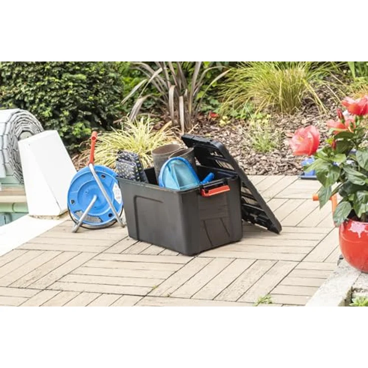 Iris Ohyama, Große Kunststoff-Aufbewahrungsbox, 60L, Garagen-box, Schwarz, Stapelbar, Robuste Schnappverschlüsse mit Griffen, SIA-60 – Bild 4