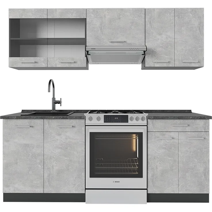 Küchenzeile R-Line Beton/Anthrazit 200 cm , AP Anthrazit Vicco