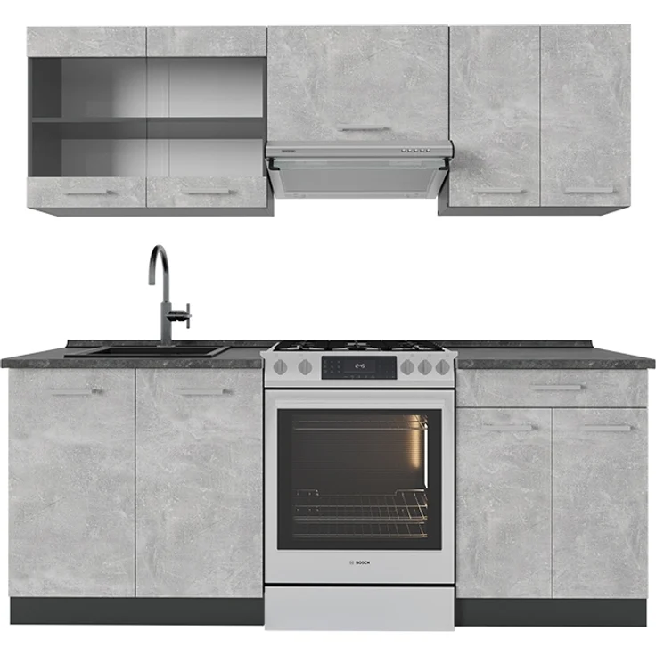 Küchenzeile R-Line Beton/Anthrazit 200 cm , AP Anthrazit Vicco – Bild 1