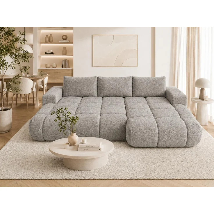 KRISAN MÖBEL Ecksofa BUBBLE in Grau mit Schlaffunktion & Ottomane rechts, modernes Polstersofa, 275 × 73 x 170 cm, Liegefläche 160 × 216 cm – Bild 4