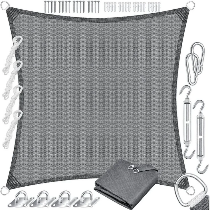 KESSER® Sonnensegel Sonnenschutz Windschutz | HDPE Gewebe | wasserabweisend & windabweisend | 5-Fach quer vernäht robust & stabil Schattenspender Garten Balkon Terrasse Quadrat, Grau, 2x2m – Bild 5