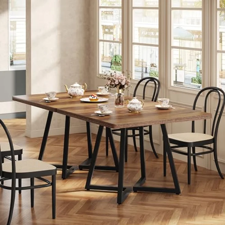 LITTLE TREE Kleiner Esstisch, 2er Set, 80×80 cm Küchentisch klein für 4 Personen, rustikaler brauner Holz-Küchentisch mit Metallbeinen, Mehrzweck Tisch für Esszimmer, Küche und Restaurant – Bild 3