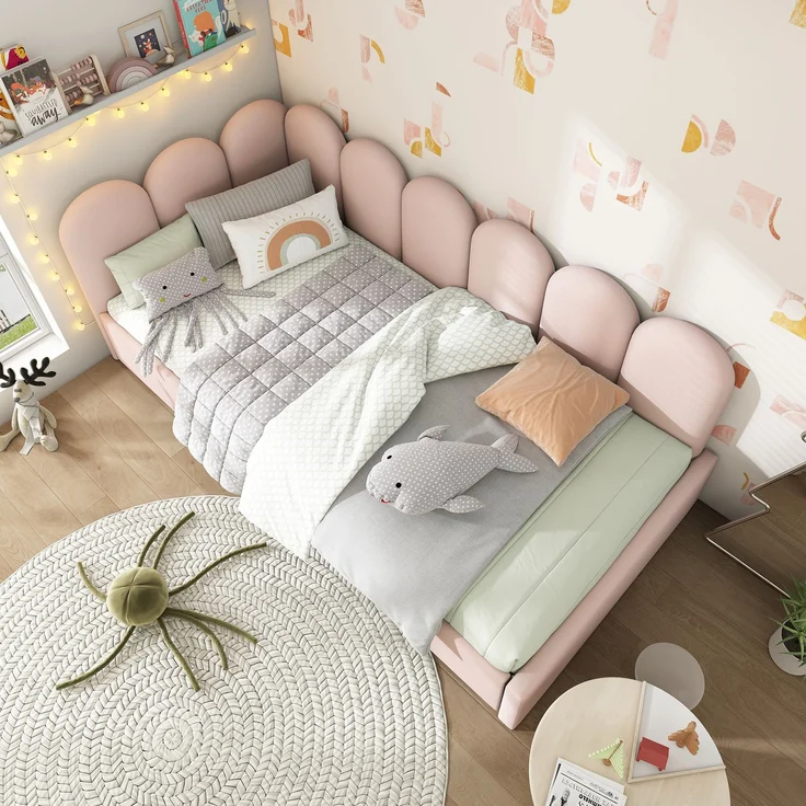 Tagesbett 90x200 cm Rosa Samt mit 2 Schubladen, Schlafsofa mit Stauraum, Polsterbett für Kinderzimmer & Gästezimmer – Bild 6