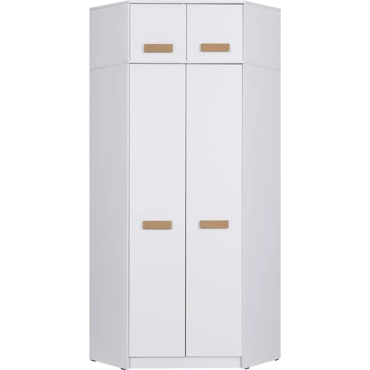 Marmex Möbel Grant 08/15 Ein moderner Eckschrank mit 2 Kleiderstangen, Einlegeböden und Schrankaufsatz, laminierte Spanplatte, weiß, 91x235x91 cm