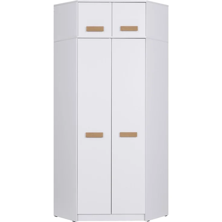 Marmex Möbel Grant 08/15 Ein moderner Eckschrank mit 2 Kleiderstangen, Einlegeböden und Schrankaufsatz, laminierte Spanplatte, weiß, 91x235x91 cm – Bild 1