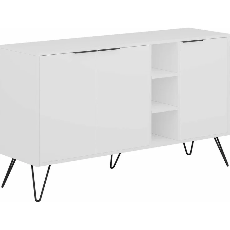 Dmora - Kommode Perseus, Wohnzimmerbuffet, Wohnzimmer-Sideboard, Moderne Küchen-Speisekammer, 142x36h83 cm, Weiß – Bild 5