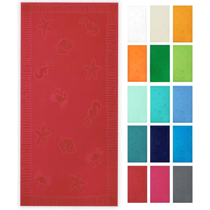 ZOLLNER Strandtuch XXL aus Baumwolle, 100x200 cm, rot mit Meerestiermotiven – Bild 1