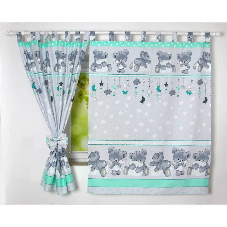 BABYLUX Kinderzimmer VORHANGE mit Schlaufen Kinder und Baby Gardinen 2 x 120 x 160 cm (80. Bäre Minze)