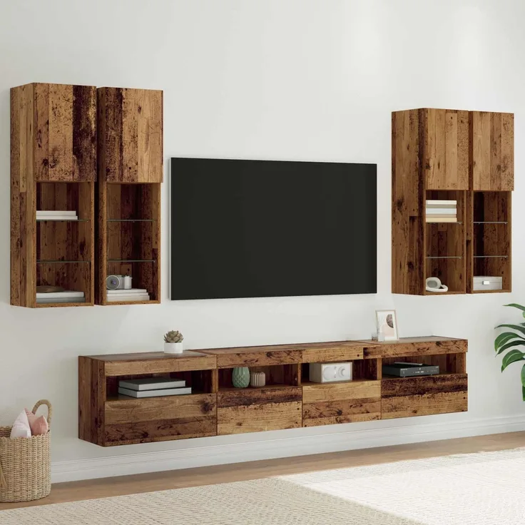 vidaXL TV-Wandschrank-Set mit LED-Lichtern 7 stk. 100 x 30 x 40 cm 3402794