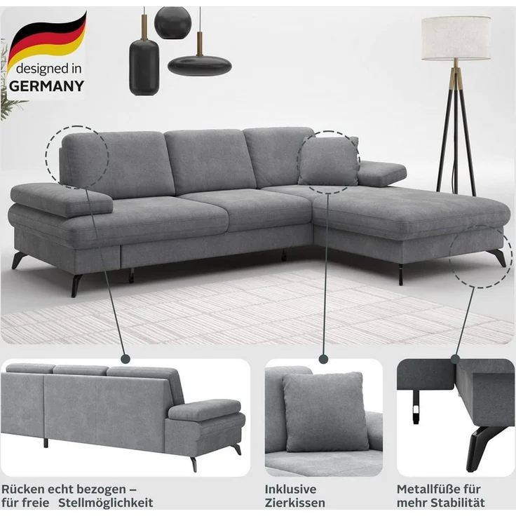 sit&more Ecksofa Morris Jubi L-Form, inklusive XXL-Liegefläche, bzw. Schlaffunktion, Bettfunktion, Armteilverstellung und 1 Zierkissen – Bild 3