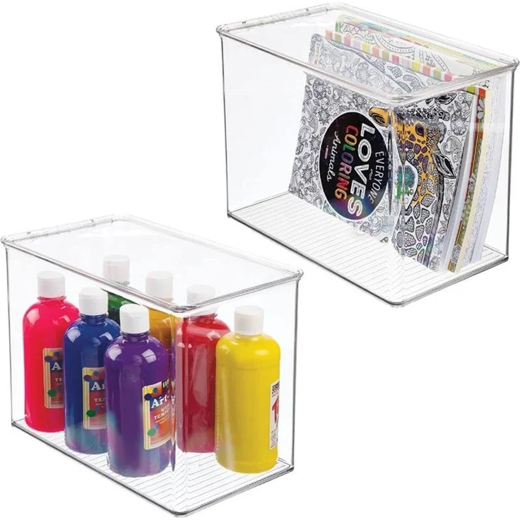 mDesign Organizer Aufbewahrungsbox Regalbox Deckel Stapelbar 2er-Set Transparent – Bild 9