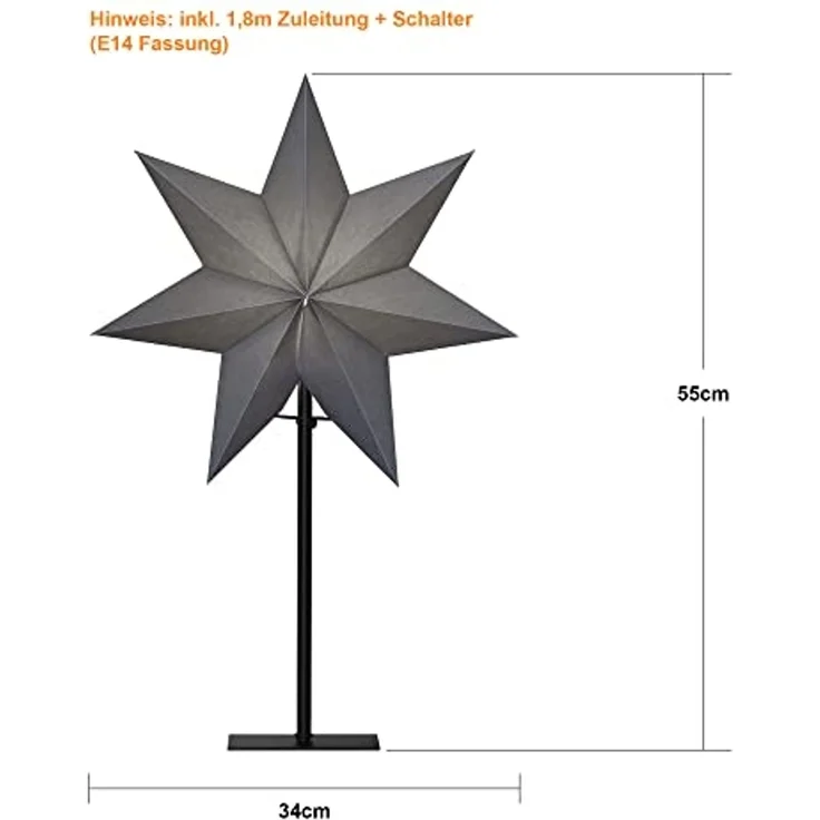 Standstern "Ozen", ohne Lochung, grau, E14, 55 cm – Bild 3