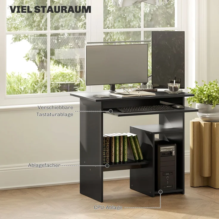 MELAYR, Computertisch, Schreibtisch, Spanplatte, Metall, 80 x 45 x 75 cm, Schwarz – Bild 6