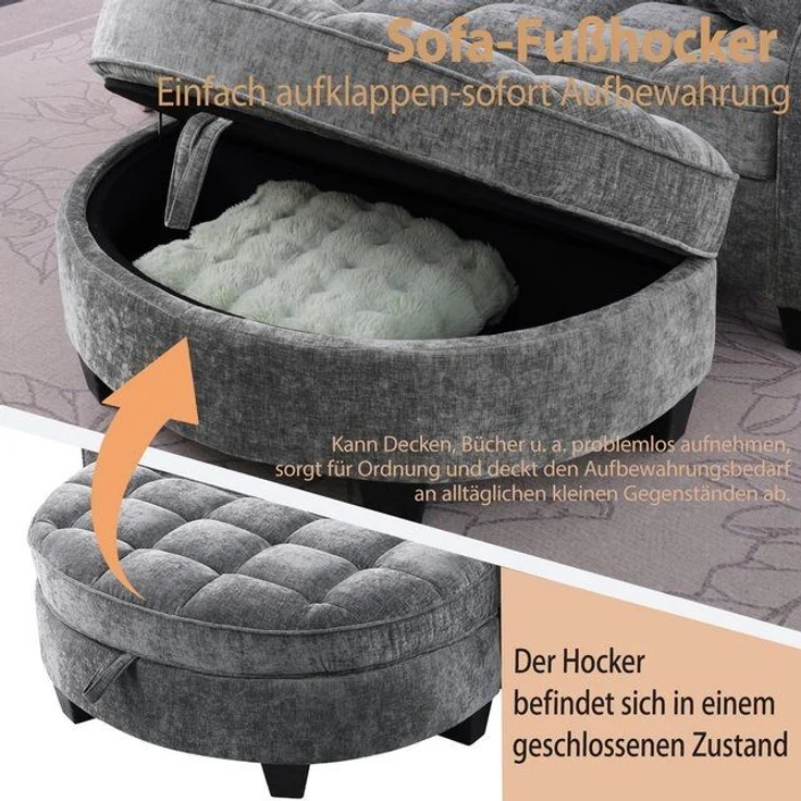 HAUSS SPOLE Schlafsofa mit Schlaffunktion Wohnzimmersofa Multifunktionales Sofa mit Hocker, Multifunktionales Sofa mit Hocker, 2-in-1 Sofa-Bett für Wohn/Arbeits/Schlafzimmer, Dunkelgrau – Bild 2