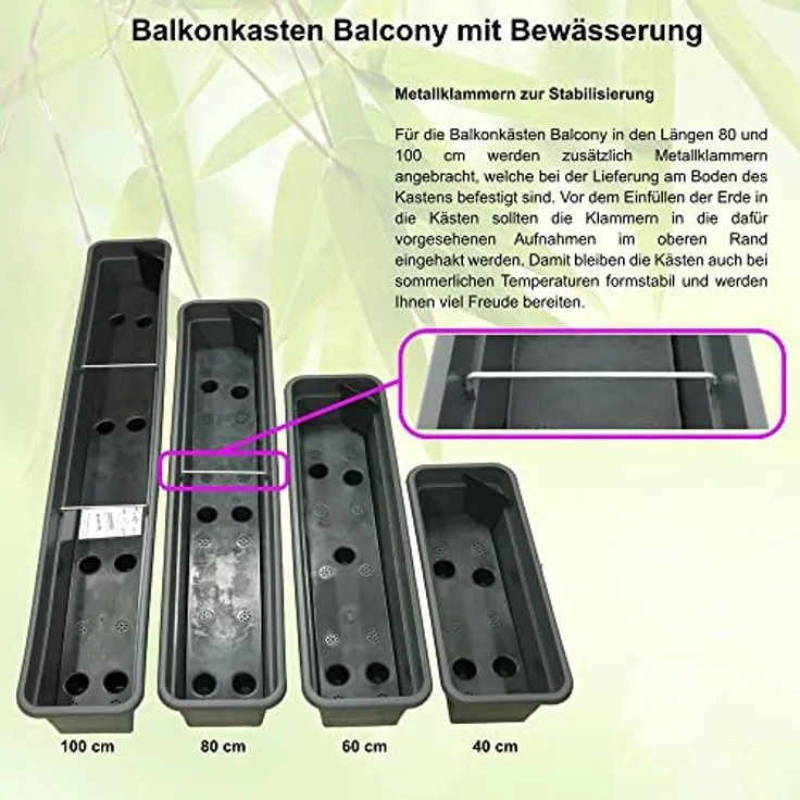 Heimwerkercenter Balkonkasten MePla Balkonkasten Balcony mit Bewässerung 40cm Untersetzer Anthrazit – Bild 6