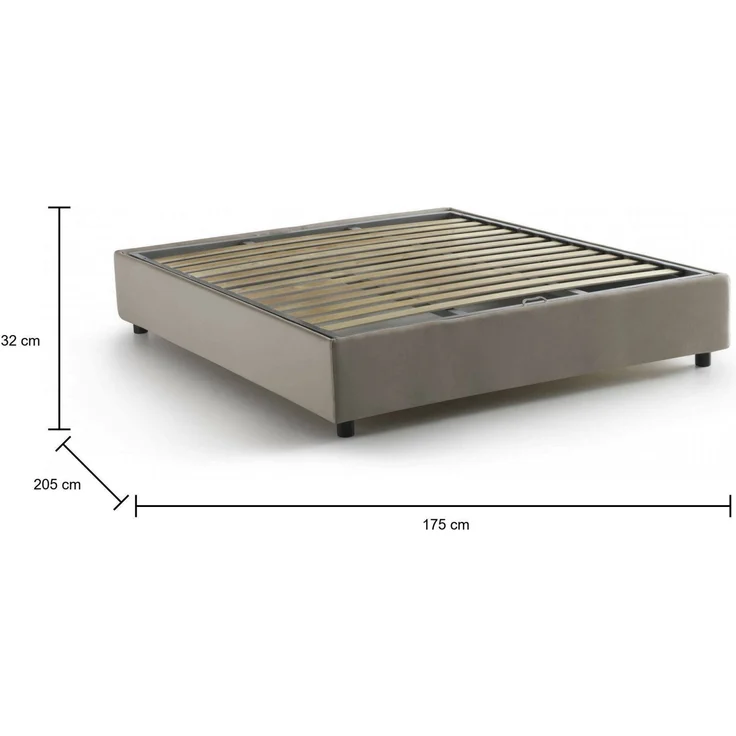 Dmora Annibale Doppelbett, Bettkasten mit Stoffbezug, 100 % Made in Italy, Öffnung vorne, geeignet für Matratze 160 x 190 cm, Taupe – Bild 3