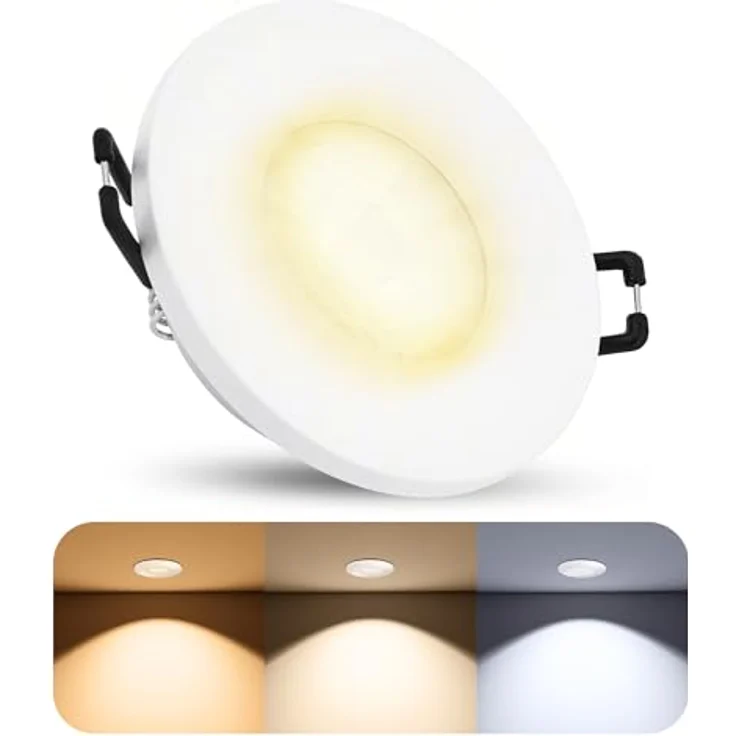 SSC-LUXon BEDA Einbaustrahler IP65, flach 30mm mit wechselbarem LumiFLEX LED Modul 4W, warmweiß + neutralweiß + tageslicht, rund, weiß, für Dusche und Außenbereich, 230V – Bild 1