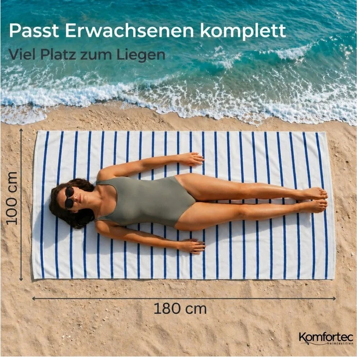 Komfortec Strandtuch 100x180 cm aus Baumwolle, Unifarben (1-St) – Bild 2