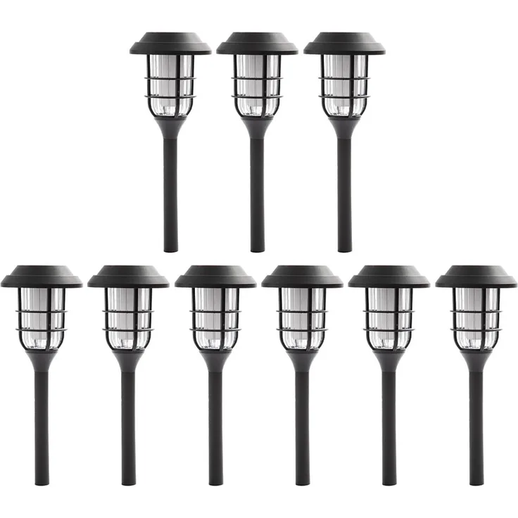 9er Set LED Solarleuchten, Erdspieß, schwarz, H 43 cm