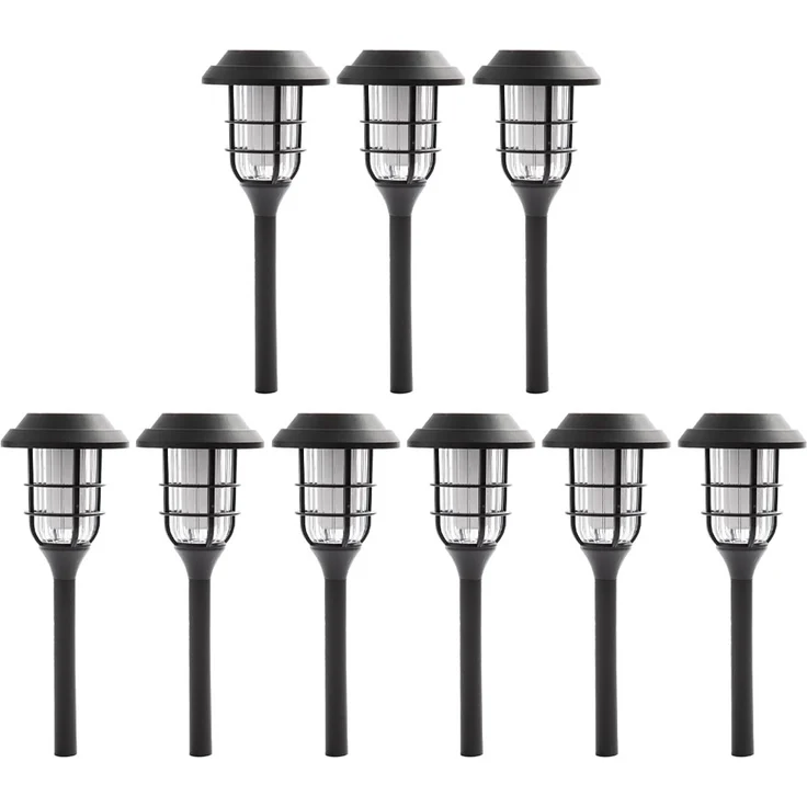 9er Set LED Solarleuchten, Erdspieß, schwarz, H 43 cm – Bild 1
