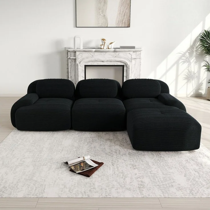 Odikalo 3-Sitzer modular kombinierbar Polstersofa Chaiselongue, Modulares Ecksofa ohne Montage, ergonomisch und haustierfreundlich, aus Cordstoff mit extra-breiten Armlehnen, 32D hochelastische Polsterung für Wohnzimmer und Schlafzimmer – Bild 1