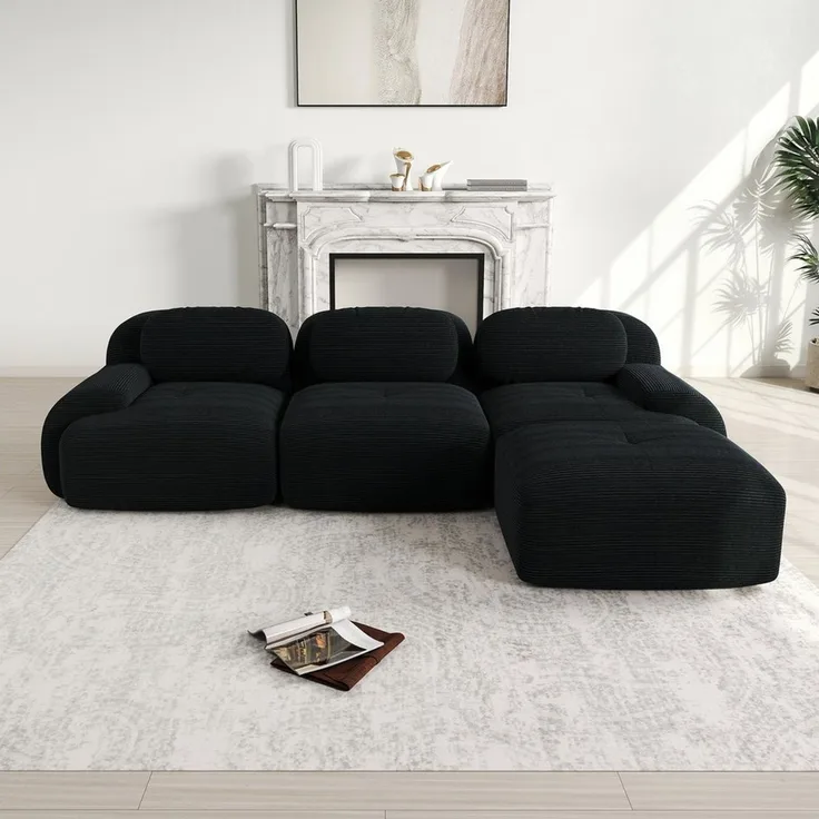 Odikalo 3-Sitzer modular kombinierbar Polstersofa Chaiselongue, Modulares Ecksofa ohne Montage, ergonomisch und haustierfreundlich, aus Cordstoff mit extra-breiten Armlehnen, 32D hochelastische Polsterung für Wohnzimmer und Schlafzimmer