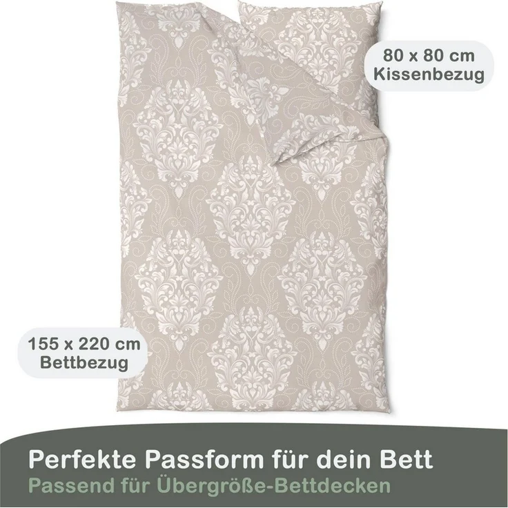 LINKHOFF Bettwäsche Biber Bettwäsche 135x200 oder 155x220 + 80x80 cm 2tlg. – Beige Weiß, Paisley Ornamente – 100% Baumwolle warme Feinbiber Winterbettwäsche – Bild 2