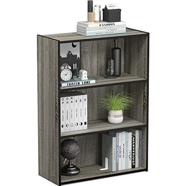 Furinno Pasir Bücherregal mit 3 Fächern, holz, Französisches Eichengrau, 24. 64x57. 66x80 cm – Bild 2