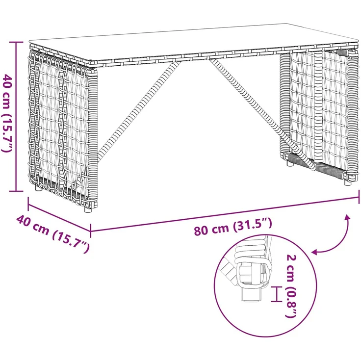 vidaXL Tisch für Outdoor Schwarz 80 x 40 x 40 cm PE Rattan und Glas 42025182 – Bild 9