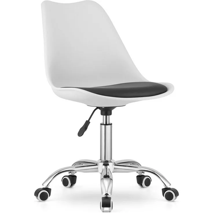 Home Collective Drehstuhl Bürostuhl für Kinderzimmer und Büro, Sitzhöhe verstellbar 47-58 cm (Bürostuhl mit Rollen, Schreibtischstuhl höhenverstellbar, Chromgestell, stabil), Ergonomischer Drehstuhl, Chromfuß, Öko-Lederkissen schwarz weiß