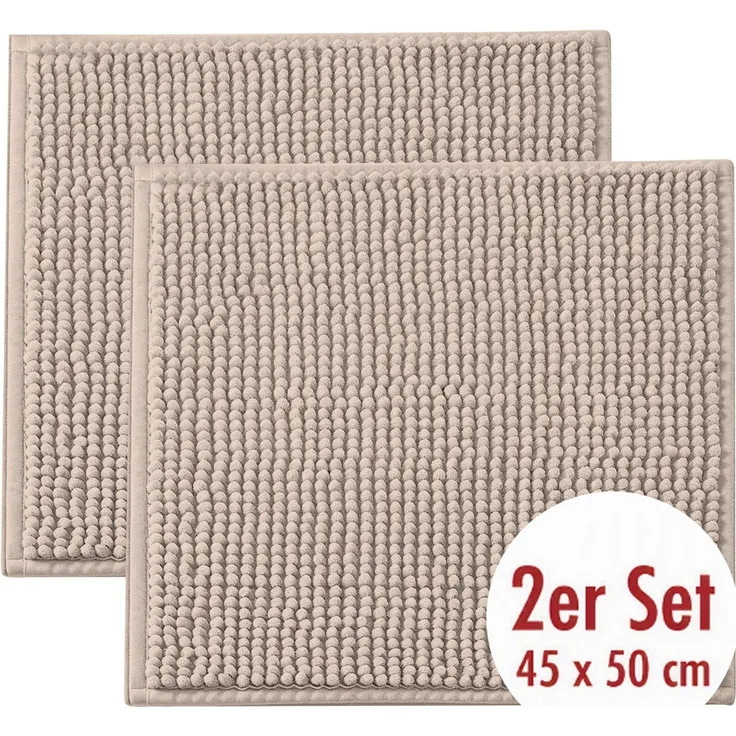 OTTO home Badematte Vanessa Chenille, Standard & Premium, 15mm oder 20mm, auch als 2er Set, rutschhemmend beschichtet, schnell trocknend, strapazierfähig, fußbodenheizungsgeeignet, Polyester, rechteckig, 2-tlg. 45 cm x 50 cm, Uni Farben, besonders weic...