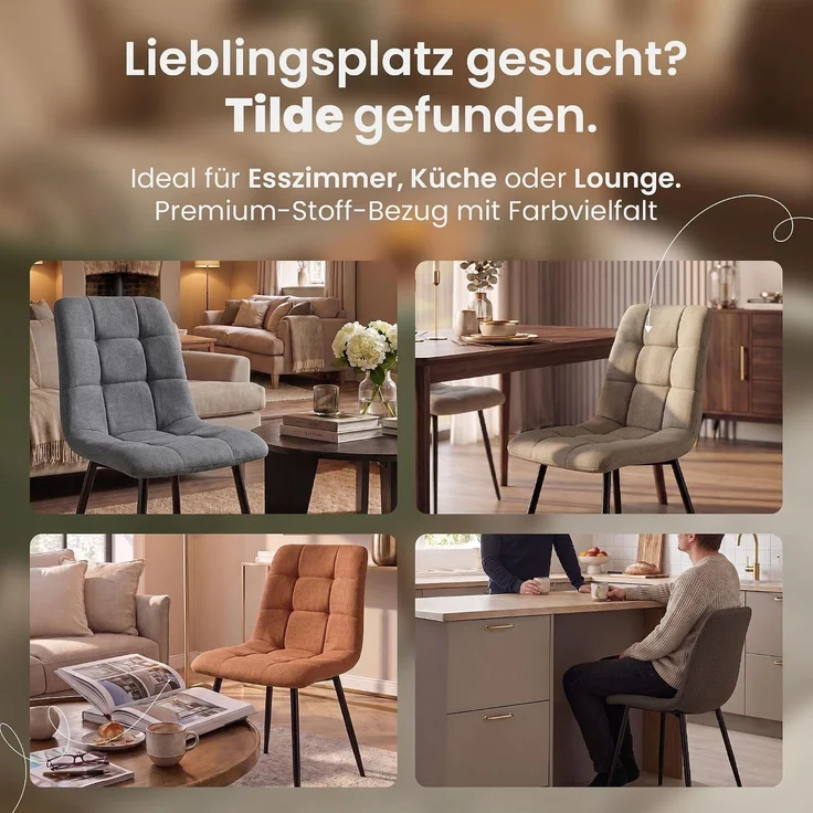 CLP 4er Set Esszimmerstuhl Tilde gepolstert mit Rückenlehne bis 150 kg belastbar - Farbe:dunkelgrau;Material:Stoff – Bild 4