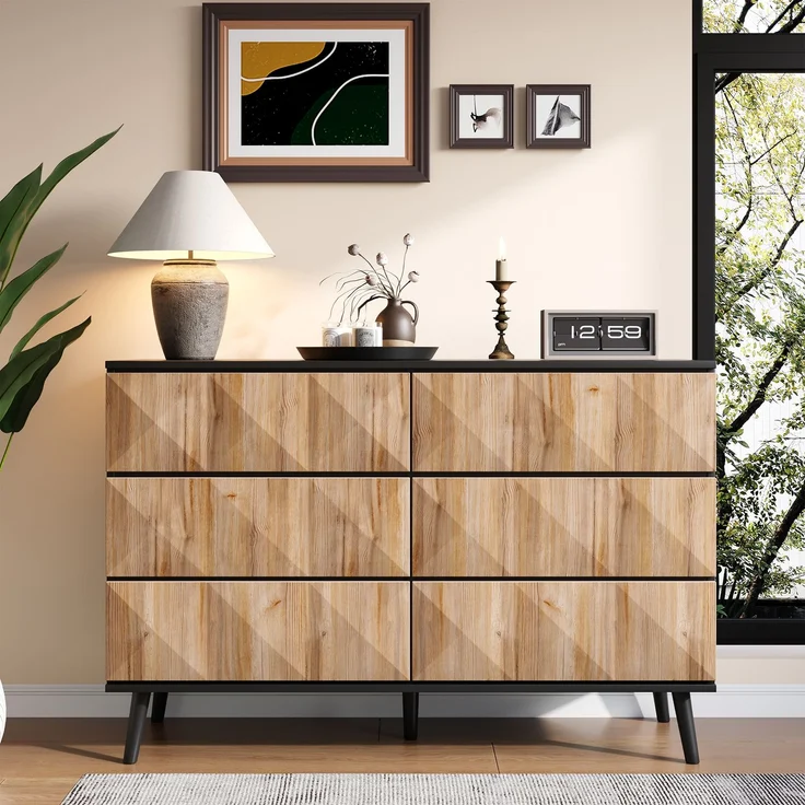 Merax Sideboard und die Kommode zeichnen sich durch eine Kombination, Schwarz und Holz – Bild 1