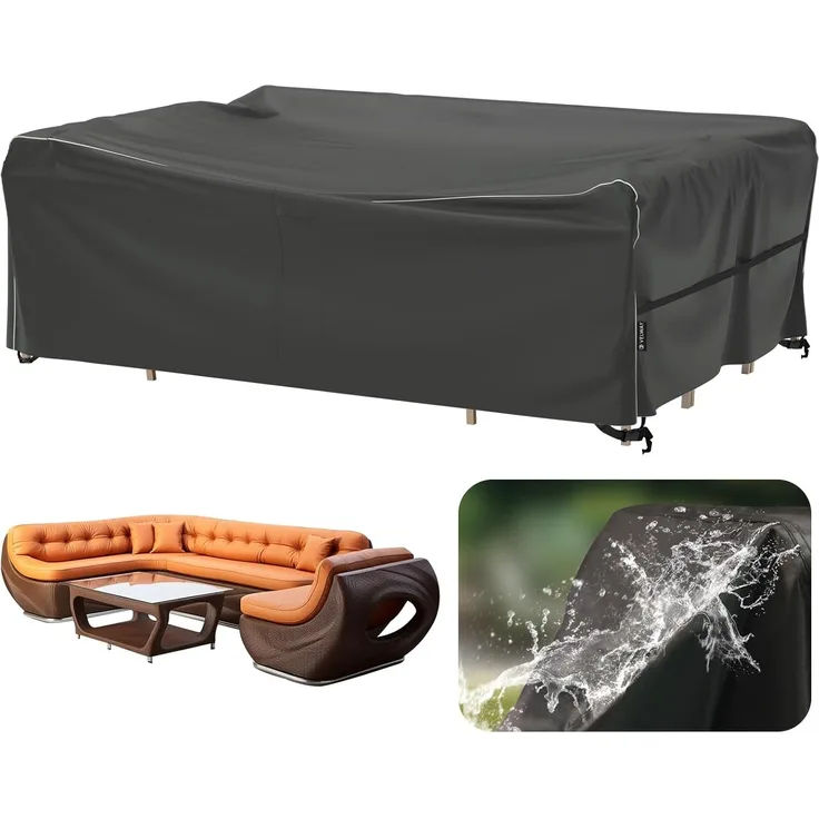 Velway Gartenmöbel Abdeckung Wasserdicht 270 x 180 x 71 cm - Winddicht Schutzhülle mit Reflektierender Streifen 600D Oxford Möbelsets Abdeckung Staubfest Abdeckhauben für Gartentisch Sitzgruppe Schwarz