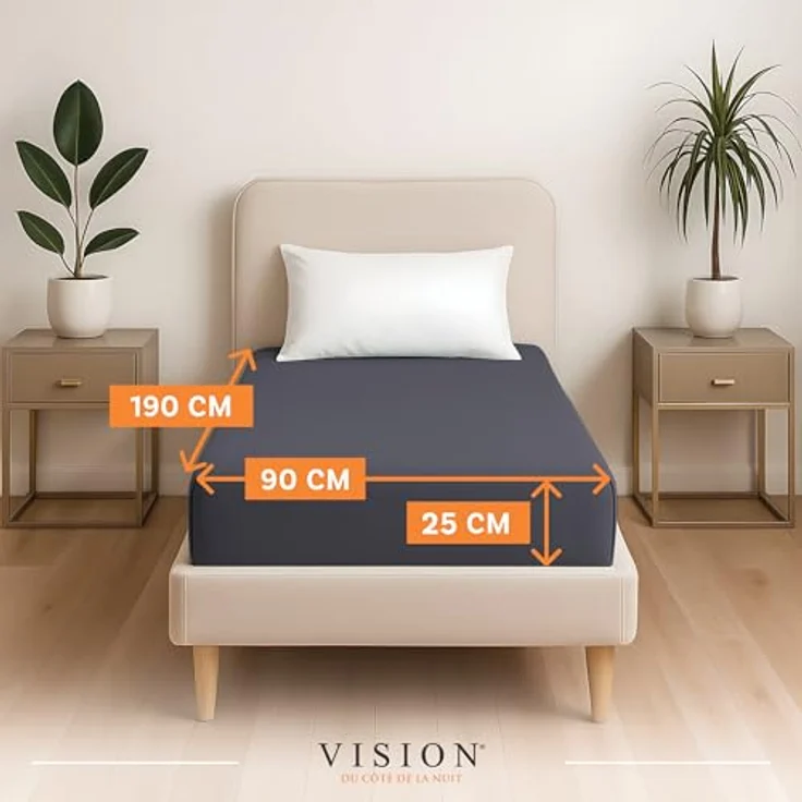 Vision - Spannbettlaken 90x190 cm - Anthrazit-100% Baumwolle – Bild 3
