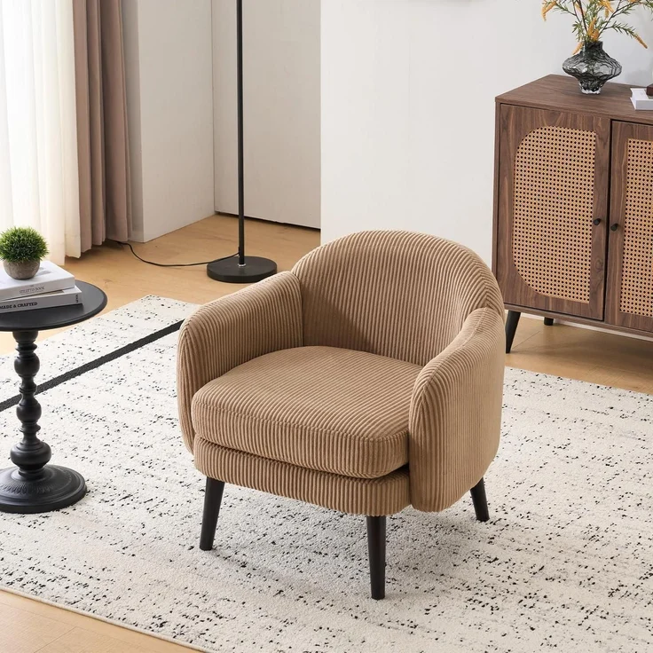 Sessel Cocktailsessel Loungesessel Lesesessel 113kg Cord-stoff Khaki – Bild 1